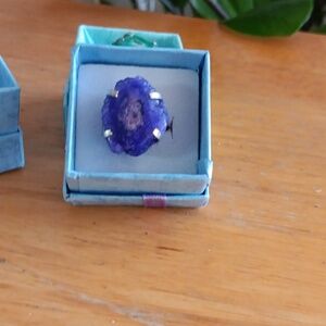 Geode Agate Ring  Sterling Silver Purple Size 6 🎄🎁